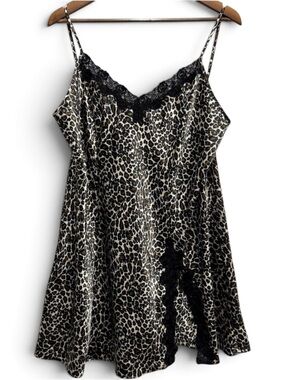 Vintage Leopard Satin Lace Slip Dress Chemise 1X Inner Most